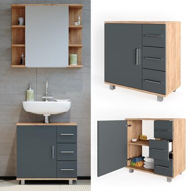 Тумба під умивальник Vicco Ilias, дуб/антрацит, 60х60,8 см, Goldkraft Eiche