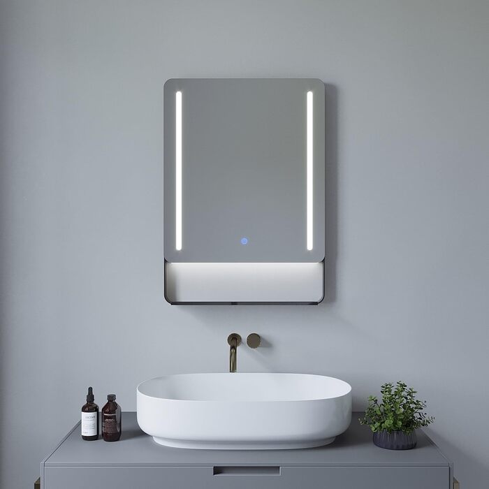Дзеркало для ванної кімнати AQUABATOS LED 50x70 см з підсвіткою, сенсорне керування, холодний білий світ (6400K), IP44, CE, енергозберігаюче