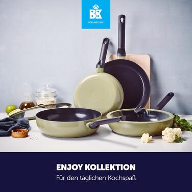 Набір сковорідок BK Enjoy Keramik, 2 шт, Ø24/28 см, антипригарне покриття, індукція, зелений оливковий
