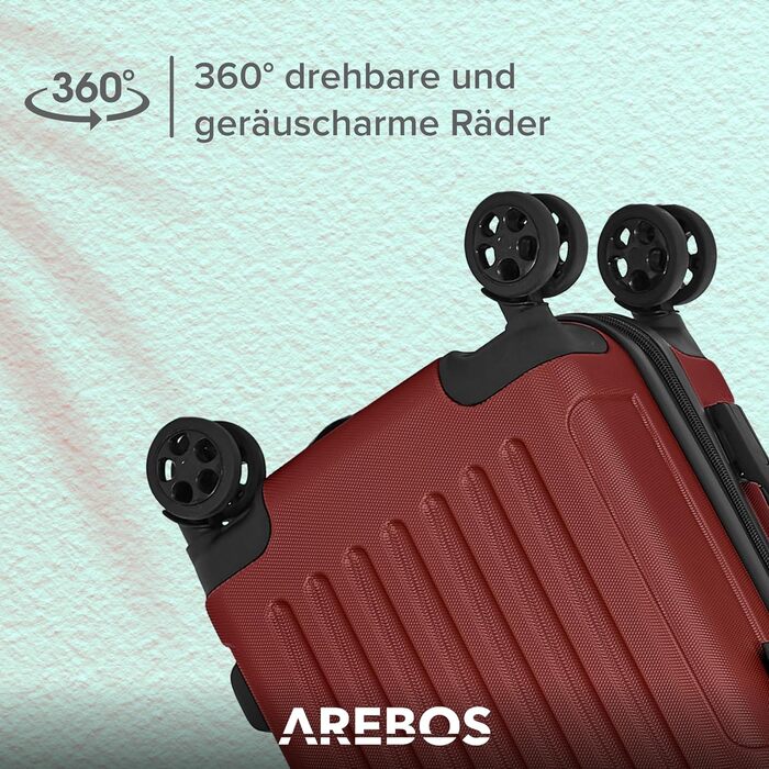 Набір валіз Arebos 3шт. з ABS-пластику | Trolley валіза | Червоний | з TSA-замком, 360° колеса | M-L-XL