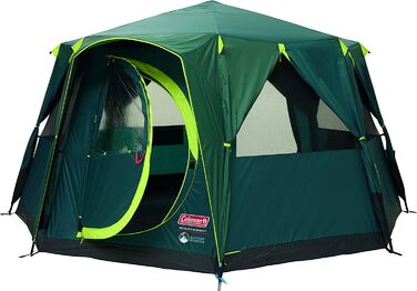 Намет Coleman Octagon з великими вікнами, 360° оглядом, сталевим каркасом, інтегрованою підлогою, водонепроникний, зелений/blackout, на 1 особу