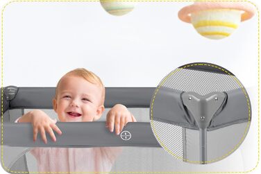 Дитяче ліжечко-манеж Ricokids, складане, 125x65x78 см, 15 кг, з матрацом, колесами з гальмами, знімний боковий вхід, сіре