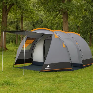 Сімейний намет CampFeuer Zelt Super+ на 4 особи: великий тунельний намет з 2 входами, тамбуром та водостійкістю 3000 мм, сірий