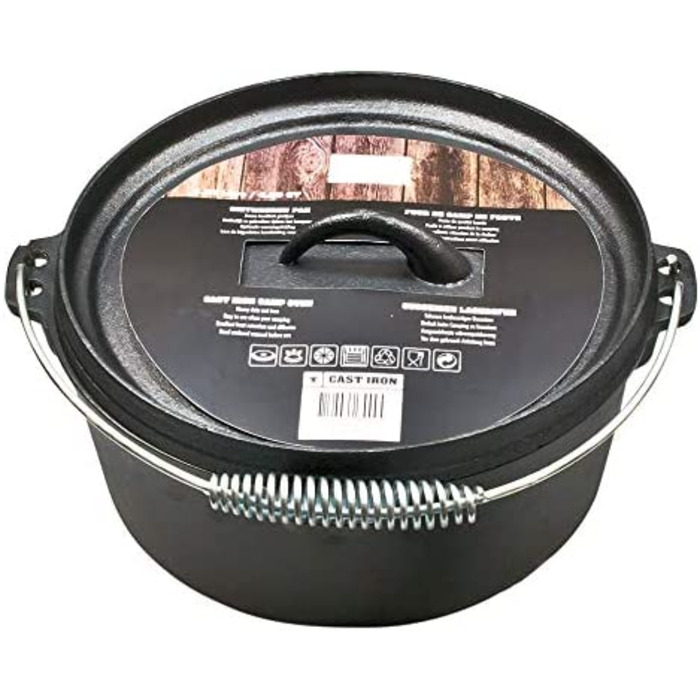 Чавунний казан Spetebo Dutch Oven 25 см з ручкою для відкритого вогню, каструля для приготування на багатті