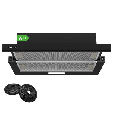 Витяжка кухонна CIARRA CBCB6906D 60 см, T-подібна, чорна, A++, продуктивність 391 м³/h, LED-підсвітка, з вугільним фільтром CBCF002X2, режим рециркуляції та відведення