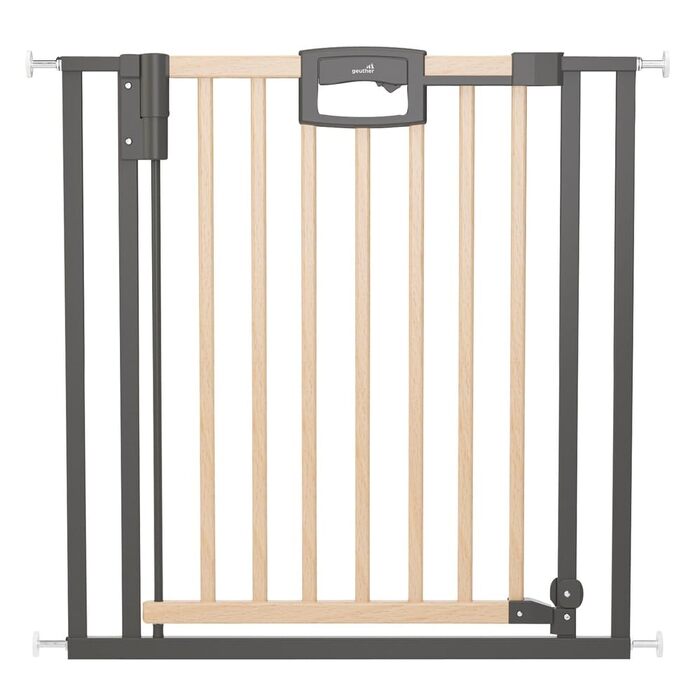 Захисний бар'єр Geuther Easylock Plus для сходів та дверей (152,5-160,5 см) - дерев'яно-металевий, без свердління, двосторонній, сірий/натуральний
