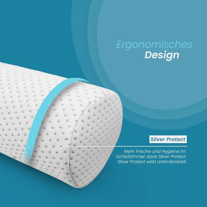 Подушка для шиї Bestlivings з піни Memory Foam (30x35x9 см) з антимікробним срібним чохлом Öko-Tex, Ролик для шиї 40x15 см