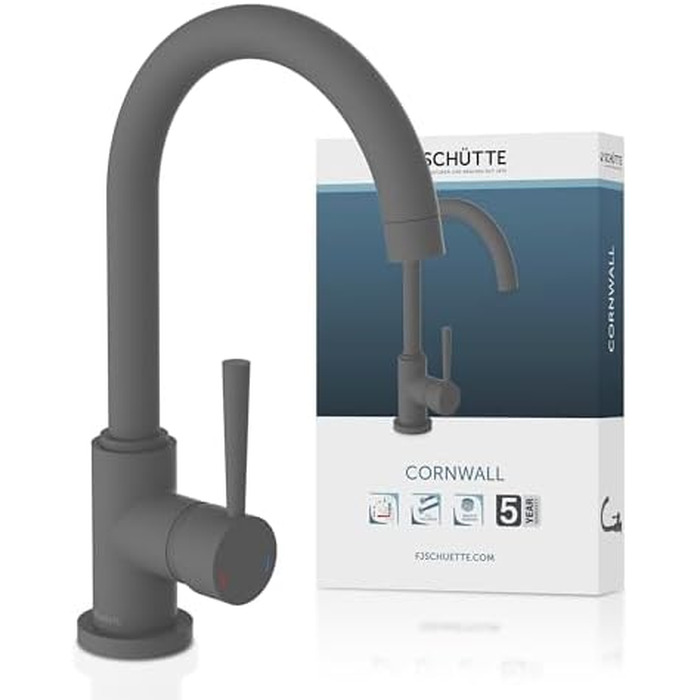 Змішувач кухонний SCHÜTTE Cornwall 79164 антрацит матовий, поворотний на 360°, для мийки високого тиску