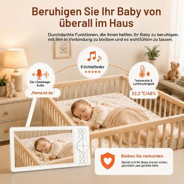 Відеоняня HelloBaby з WiFi та камерою: монітор з нічним баченням, датчиком руху, двостороннім аудіо та керуванням через додаток (5.5 дюймів, білий)