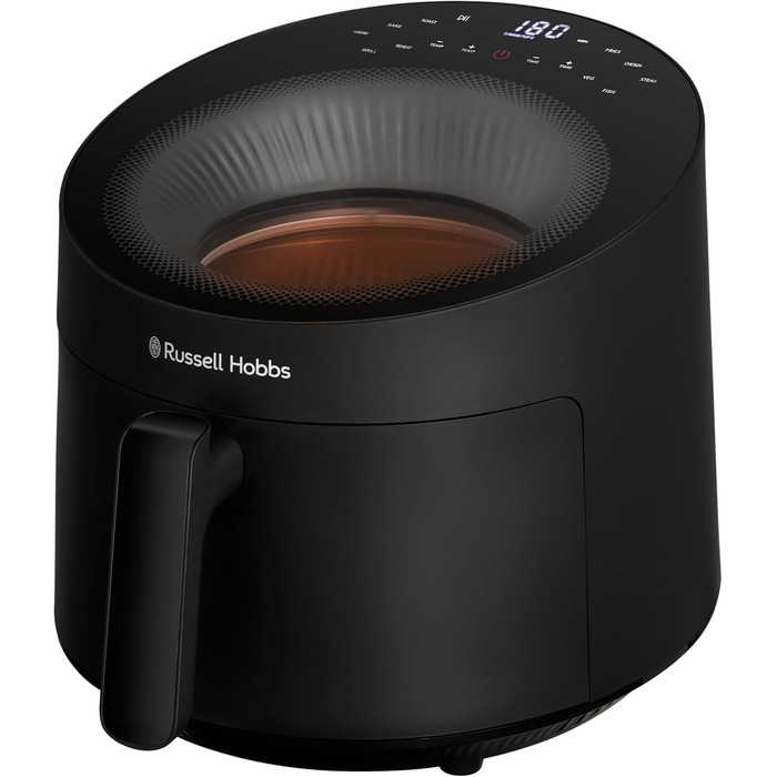 Аерофритюрниця Russell Hobbs SatisFry Panoramic 5 л, 10 програм, з оглядовим вікном, без олії, для фритюру, грилю, запікання, до 200°C, чорна, модель 27420-56