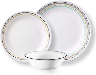 Набір посуду Corelle Paloma на 12 персон, преміум, з унікального потрійного скла Vitrelle, підходить для мікрохвильової печі, духовки (до 175°C), морозильної камери та посудомийної машини, 12 предметів