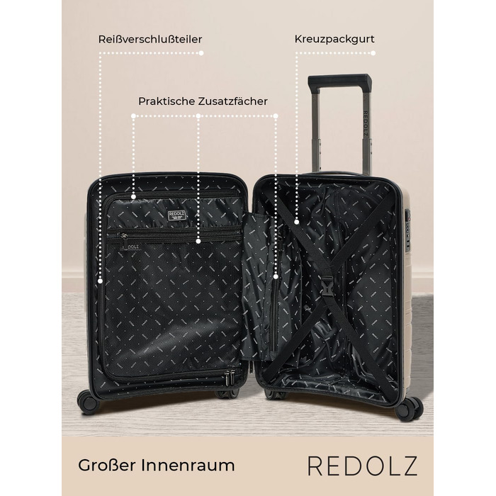 REDOLZ Жорсткий ручний чемодан 40x20x55 см із полiпропілену, 4 колеса, TSA-замок, легкий дорожній тролей для кабіни літака