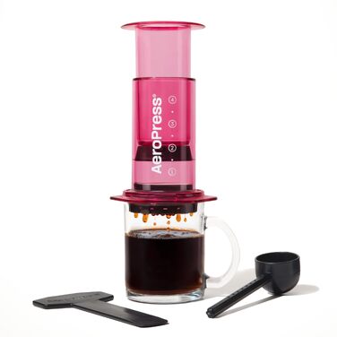 AeroPress Clear: Кавовий прес для приготування еспресо та фільтр-кави, рожевий (Стандартний) - портативний для подорожей та кемпінгу