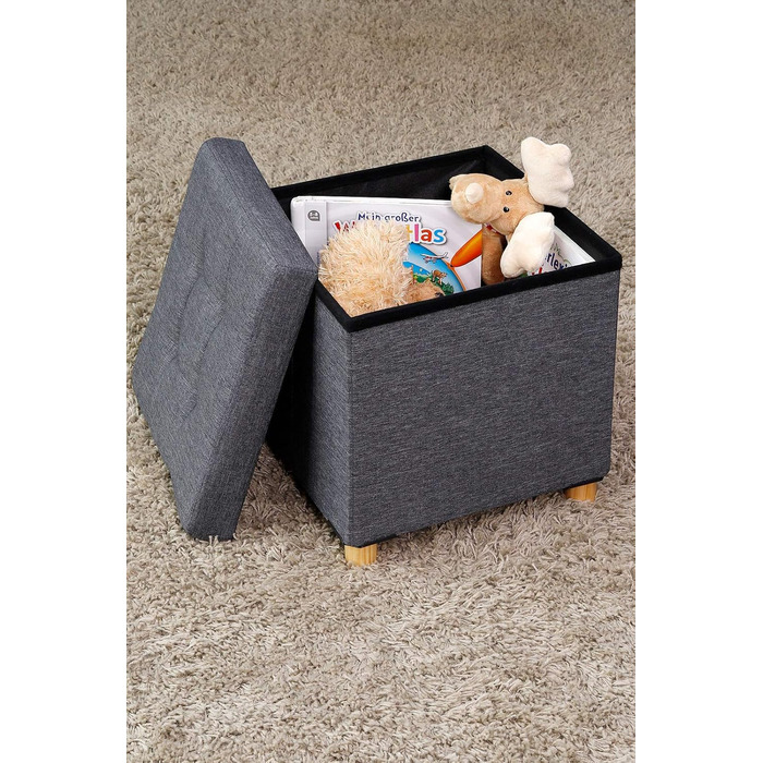 Складаний пуф Dibea 38x38x38 см, сіра оттоманка з місцем для зберігання