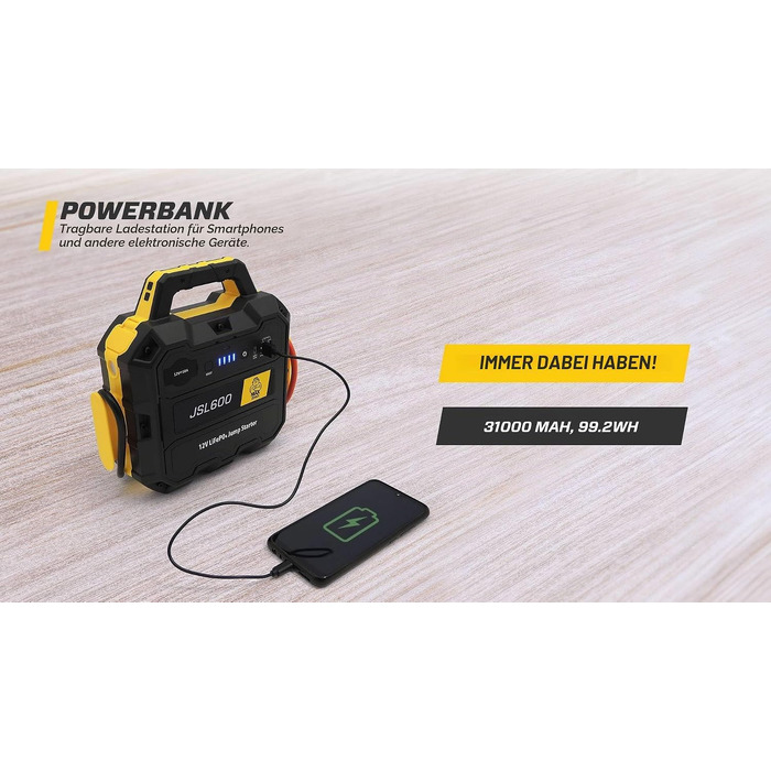 Бустерний пускач MAXTOOLS JS500 2200A 22Ah для авто та мікроавтобусів 12V (бензин/дизель), Powerbank з LED-ліхтарем та USB-портом