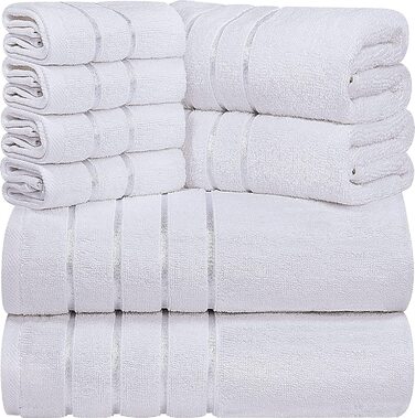 Набір рушників Utopia Towels 8 шт. з петелькою, 97% бавовна, високої якості, швидковисихаючі, 2 банних, 2 для рук, 4 для обличчя, білі