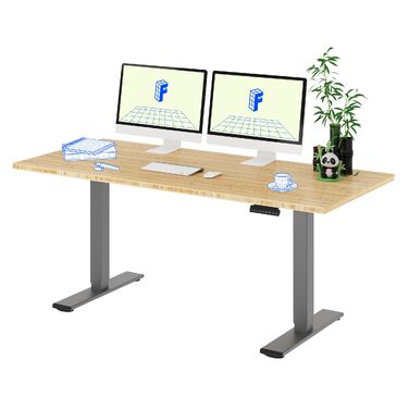Регульований по висоті стіл FLEXISPOT 160x80 см, бамбукова стільниця, чорна рама - ергономічний офісний стіл