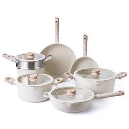 Набір посуду Country Kitchen з чавунного алюмінію, 10 предметів, антипригарне покриття, для індукційних плит, колір Cream