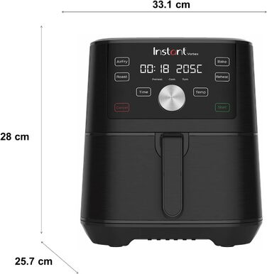 Аерофритюрниця Instant Brands Vortex 6 Plus 4-в-1, 1700 Вт, 3,7 л – для смаження, випікання, запікання, грилю, дегідрації та підігріву їжі, цифрова, середній розмір