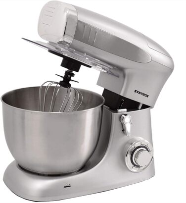 Кухонна машина Syntrox Germany KM-1300W Silver de Luxe з м'ясорубкою, міксером і 6,5 л чашею з нержавіючої сталі, 1300 Вт, срібляста