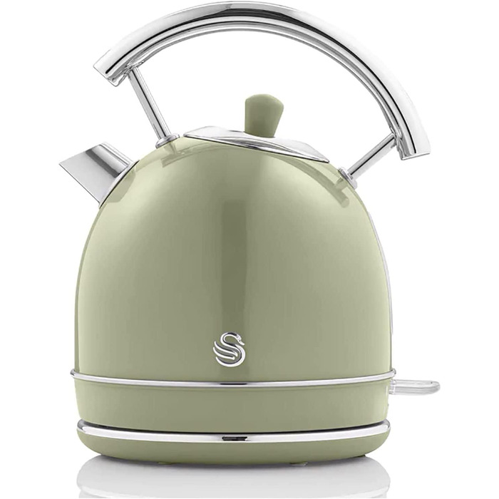 Електрочайник Swan Retro 1,8 л, вінтажний дизайн, 3000 Вт, автоматичне відключення, Strix контролер, бездротовий, BPA-free нержавійка, зелений