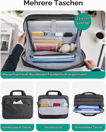Сумка для ноутбука Bagsmart 17.3 дюймів, розширювана ділова сумка-месенджер для чоловіків та жінок, чохол для ноутбука з замком для офісу та подорожей (Чорний)