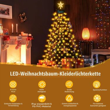 Світлодіодна гірлянда для ялинки з кільцем та зіркою, 400 LED вогнів, теплий жовтий колір, для дерева 150-240 см