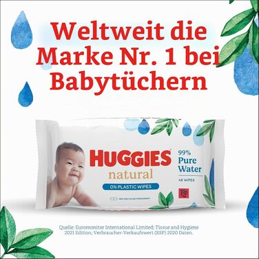 Дитячі вологі серветки Huggies Natural Biodegradable Sensitive, біорозкладні, для чутливої шкіри, велика упаковка (8х48 шт)