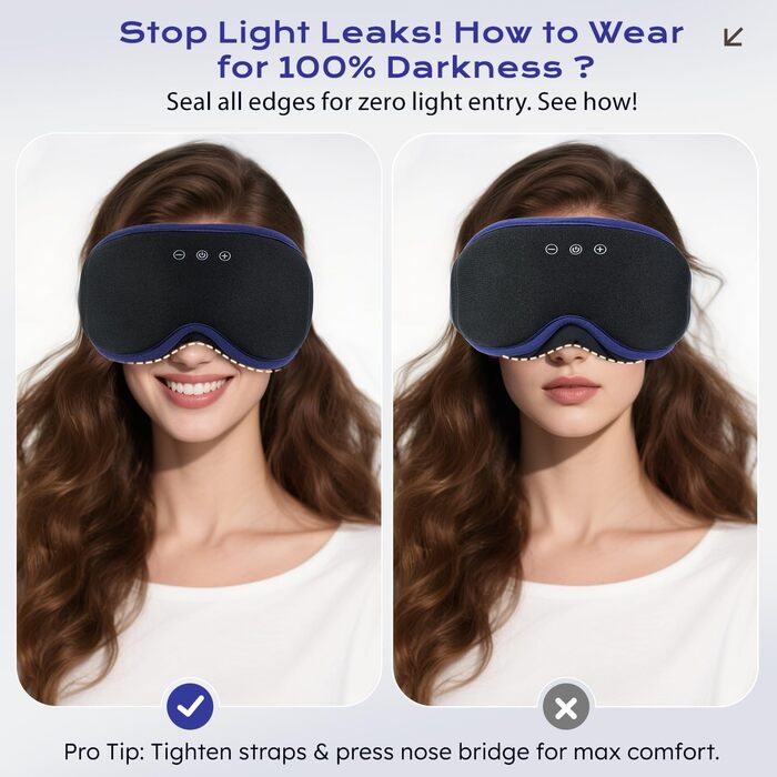 Маска для сну LC-Dolida 3D Bluetooth з навушниками для жінок та чоловіків, повна світлоблокада та комфорт на всю ніч. М'яка маска для сну з навушниками, ідеальна для подорожей та сну в ліжку (Блакитна)