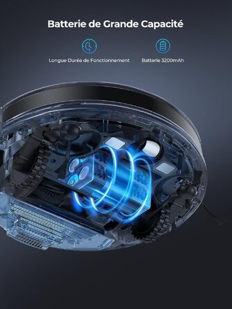 Робот-пилосос Laresar Clean L6 Nex з функцією вологого прибирання та станцією самоочищення, потужність всмоктування 10000Па, LiDAR навігація, акумулятор до 180 хв, 3-в-1 (підмітання, миття, пилосос), для шерсті тварин, чорний