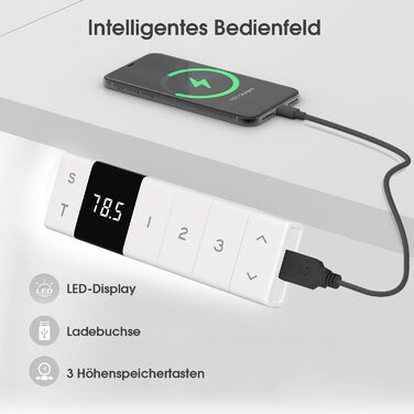 Регульований по висоті стіл TRIUMPHKEY 120x80 см з USB-C, лотком для кабелів та 3-ма режимами пам'яті - білий
