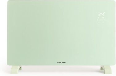 Електричний скляний конвектор з Wi-Fi, 2000 Вт, пастельно-зелений, LED-екран, 2 режими потужності