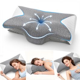 Ортопедична подушка A-Pce з піни Memory Foam для шиї та спини, сіро-біла. Для сну на боці, спині та животі. Зменшує біль у шиї, плечах та спині.