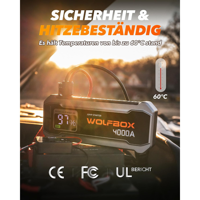 Бустерний пускач WOLFBOX 4000A для автомобілів 12В (бензин до 10л, дизель до 10л)