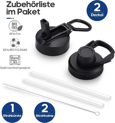 Термобутилка HydroPal 1200 мл з нержавіючої сталі, BPA-free, ізоляційна пляшка для спорту та подорожей з трубою та двома кришками, червоно-чорна
