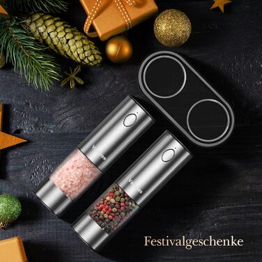 Електричні мельниці для солі та перцю Variglas 2 шт. з USB-зарядкою, велика ємність, регулювання помелу, LED-підсвічування, сріблясті