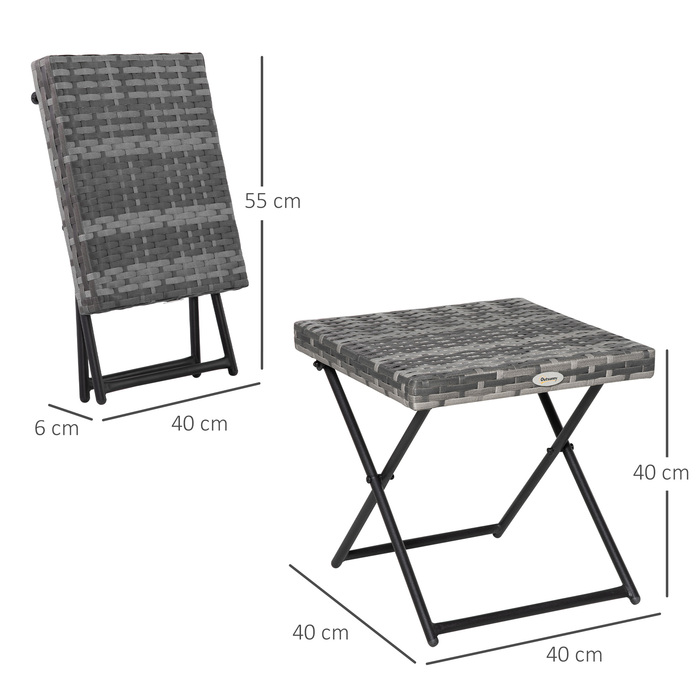 Outsunny Garden Table Poly Rattan Складаний журнальний столик Металевий каркас Сірий 40x40x40см