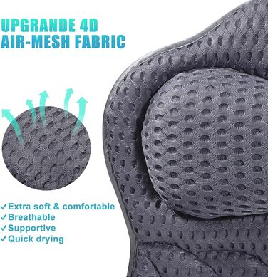 Подушка для ванни, ергономічна подушка для шиї та спини з 3D AirMesh, гігієнічна, з міцними антиковзкими присосками