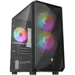 Корпус для ПК Nfortec DYS Mini Tower (MATX), 3x 120 мм ARGB вентилятори, металева сітка, бокова панель із загартованого скла, чорний
