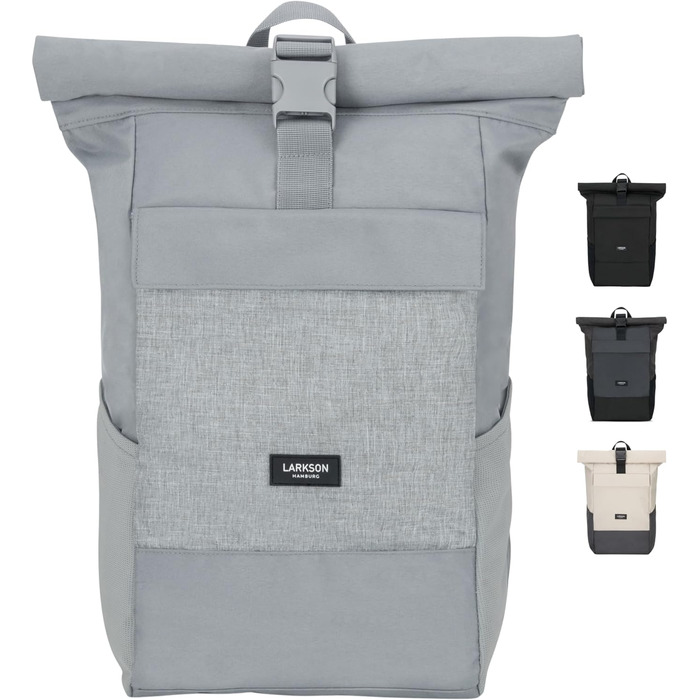 Рюкзак LARKSON Rolltop для жінок і чоловіків, з відділенням для ноутбука, універсальний для роботи, навчання, подорожей, велосипеду, водовідштовхувальний, сірий, великий розмір