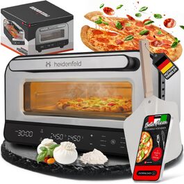 Електрична піч для піци Heidenfeld Pizzaboss, 1850 Вт, до 450°C, повний набір, сріблясто-чорний