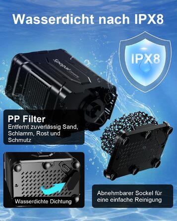 Портативний кемпінговий душ Spopal з акумулятором 13000 мАг, водонепроникний IPX8, з цифровим дисплеєм та функцією паузи, для подорожей, кемпінгу та миття авто (Чорний)