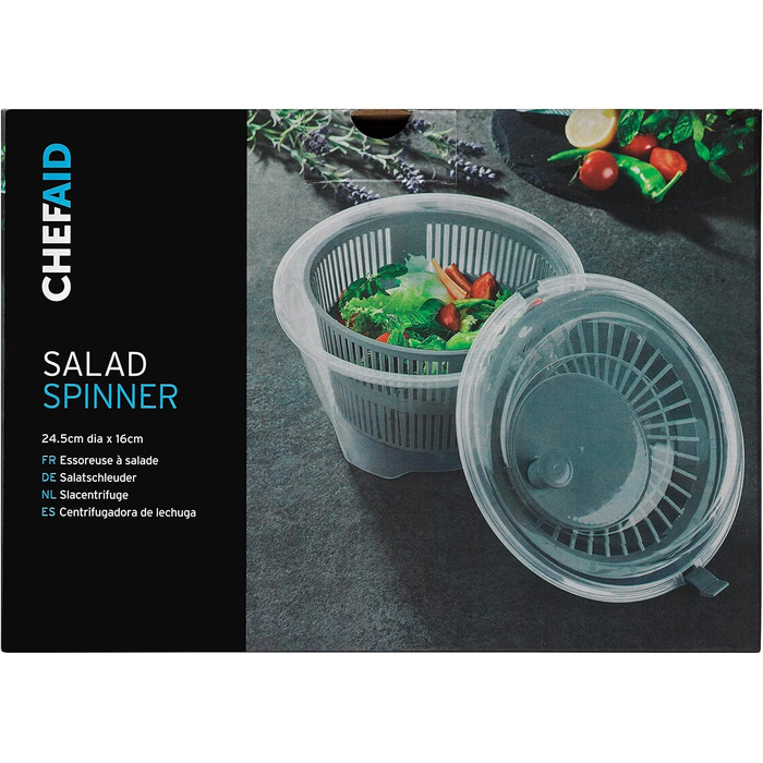 Салатниця з віджимом Chef Aid 4.4 л, прозора пластикова, з кришкою та кошиком для сушіння салату