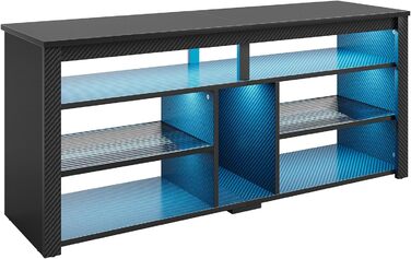 Стійка під телевізор Bestier 70" з підсвіткою LED, тумба для PS5, сучасний ТВ-шаф для вітальні/спальні (140x33.8x61.5 см, чорна карбонова текстура)