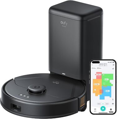 Робот-пилосос eufy X8 Pro з базою для самоочищення і функцією вологого прибирання, Twin-Turbine™ 2×4000 Па, щітка проти заплутування, лазерна навігація iPath™, для твердих підлог і килимів