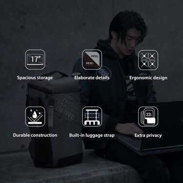 Ігровий рюкзак ASUS ROG Ranger BP2701 Cybertext Edition для ноутбуків до 18 дюймів, 24Л, водовідштовхувальний, Cybertext Grey