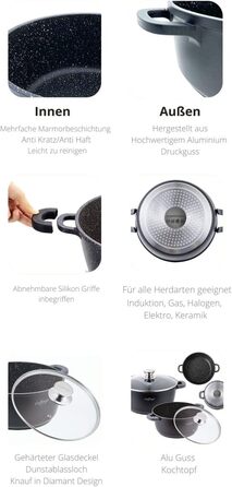 Cheffinger Набір посуду 6 предметів для індукції, алюмінієвий литий, каструлі та сковорідка
