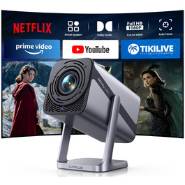 Smart-проектор Mini Beamer 4K Full HD 1080P, 600 ANSI люмен, автофокус, автокорекція трапецієподібних викривлень, WiFi 6, Bluetooth, 360° поворот, короткофокусний, сріблястий