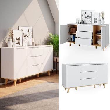 Комод Vicco Nautica білий/антрацит, 138x82 см, 3 шухляди
