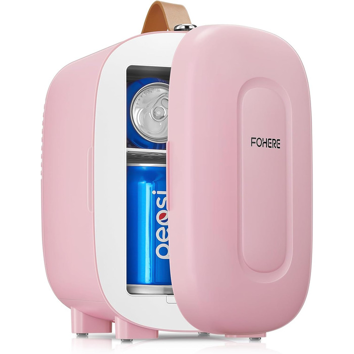 Міні холодильник FOHERE 5 літрів, USB живлення, 220V/12V, для напоїв та косметики, білий (рожевий)
